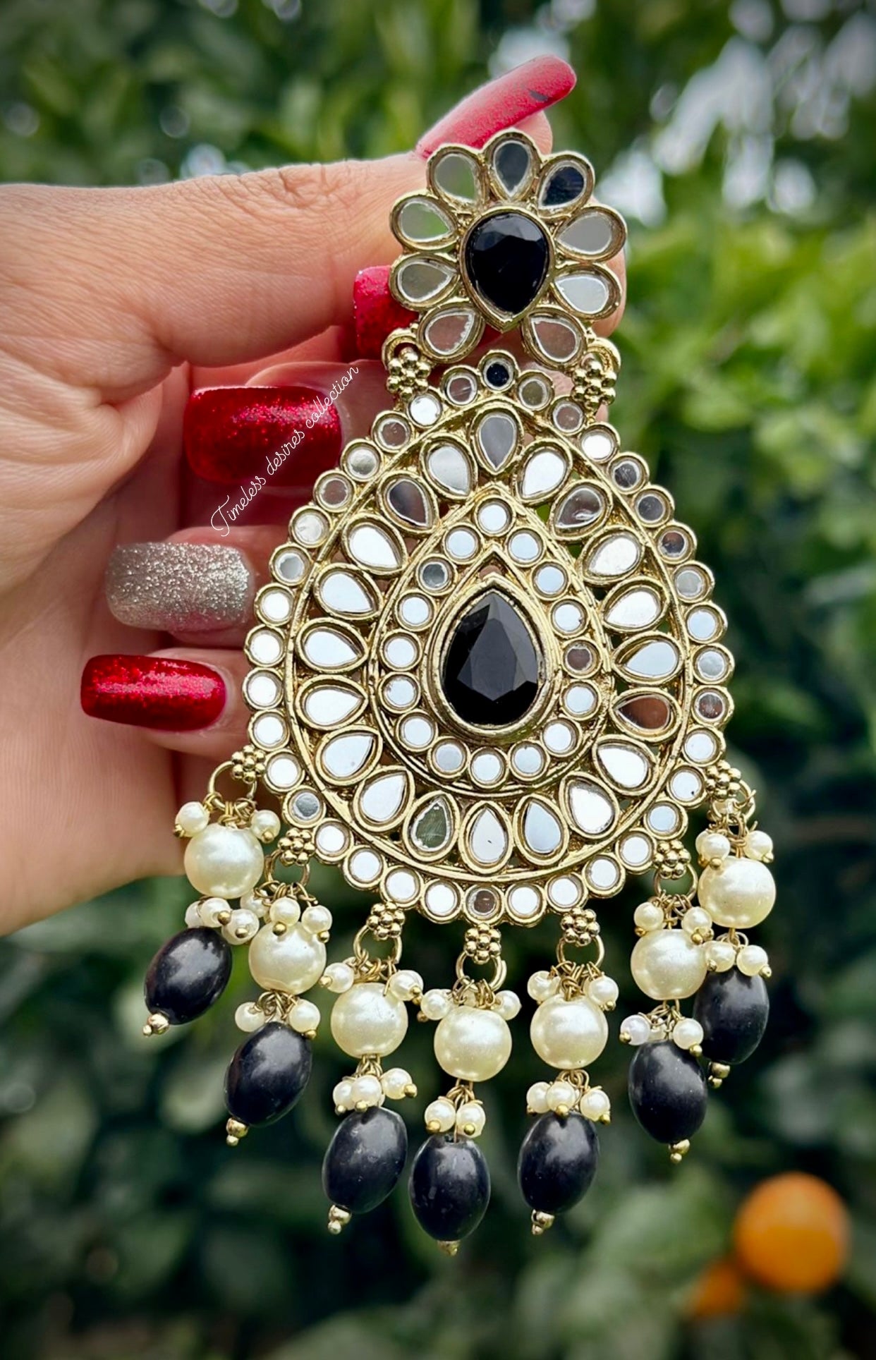 Black Earrings in Sheesha Mirror