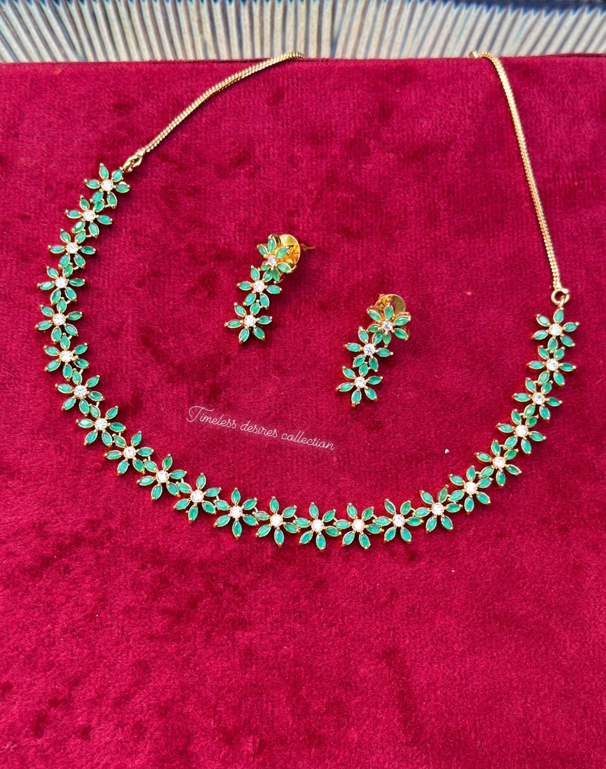 Green American diamond necklace set