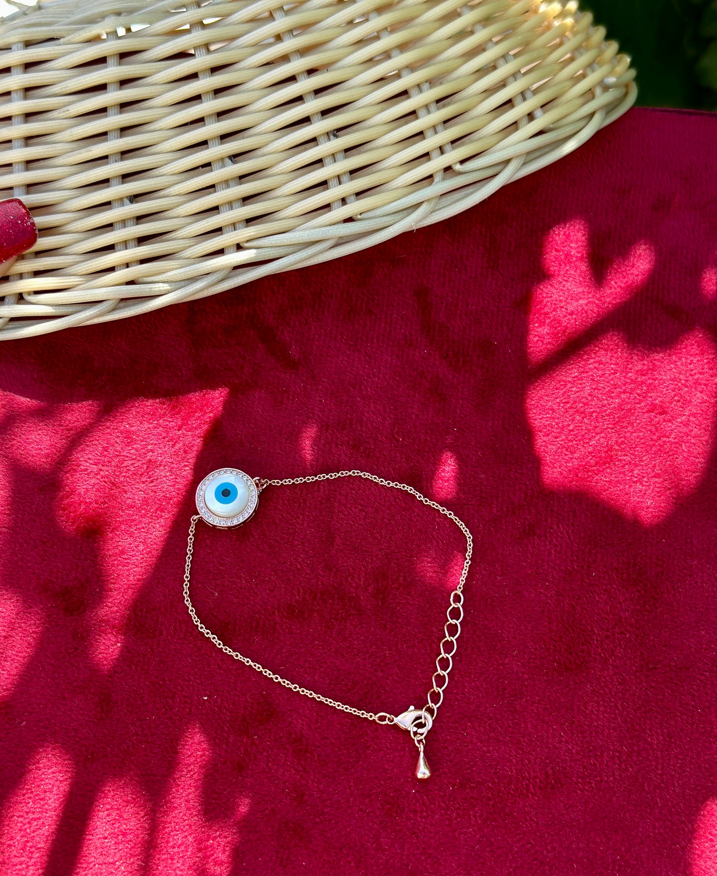 Evil eye adjustable size bracelet in American diamond in rose golden