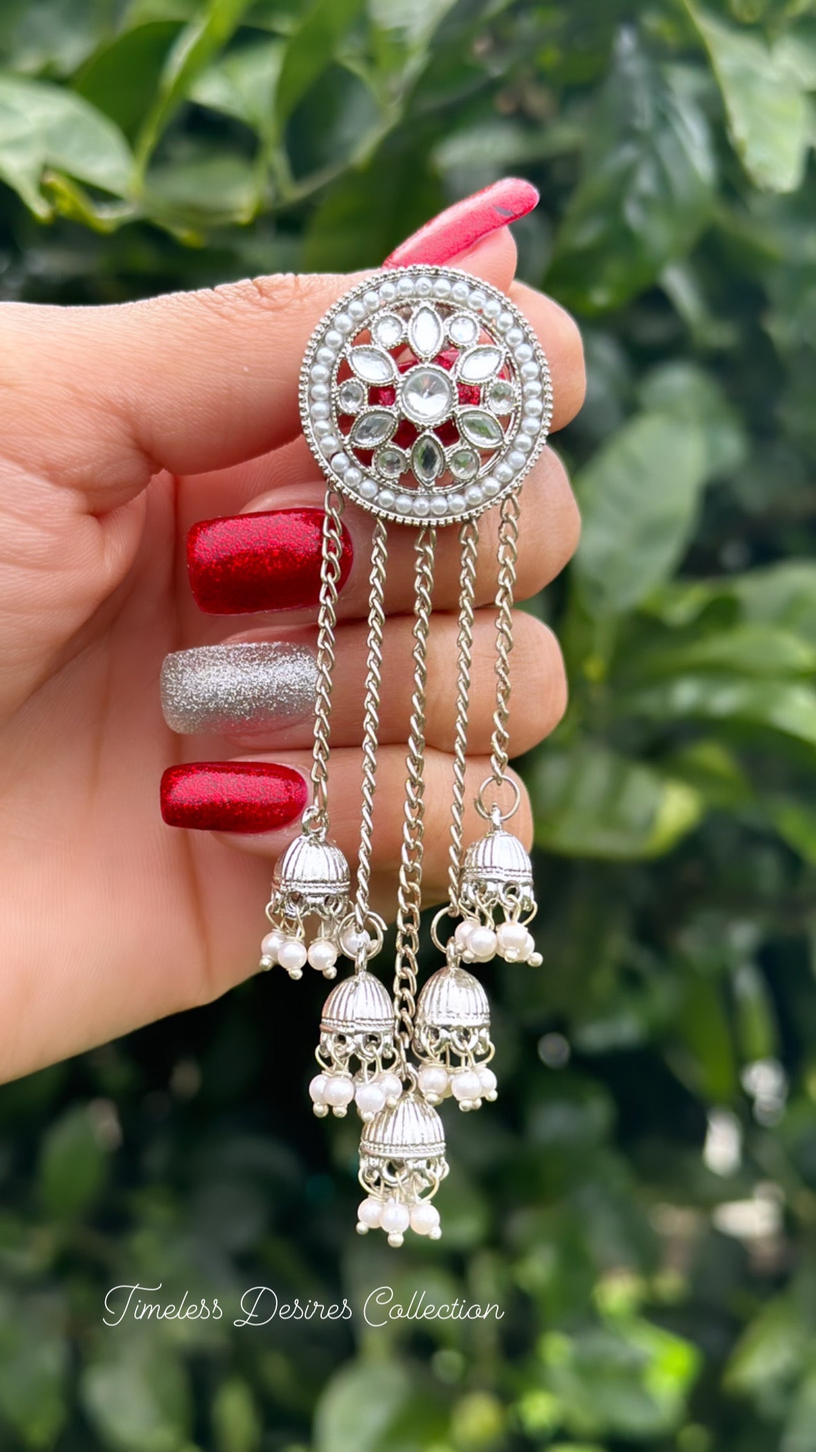 Silver Jhumka drop earrings in polki