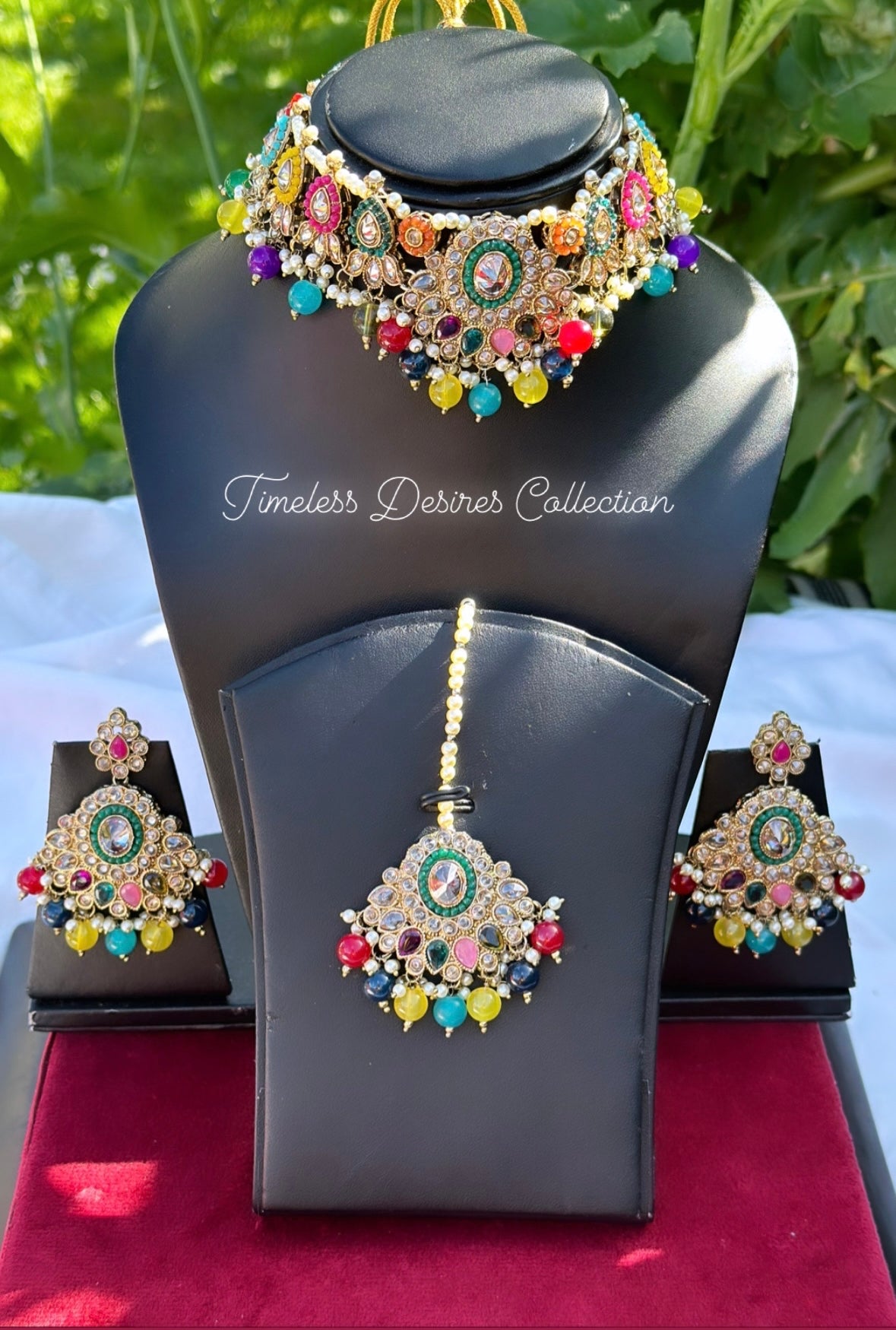 Multi colour choker / necklace set in reverse AD ( high quality polki )