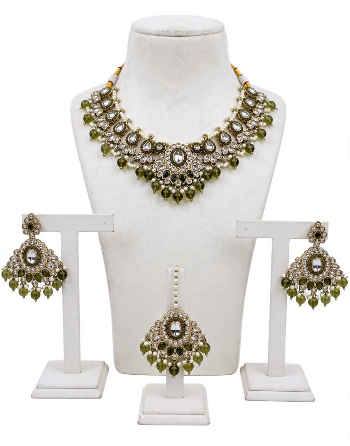 Mehndi green choker / necklace set in reverse AD ( high quality polki )- N24