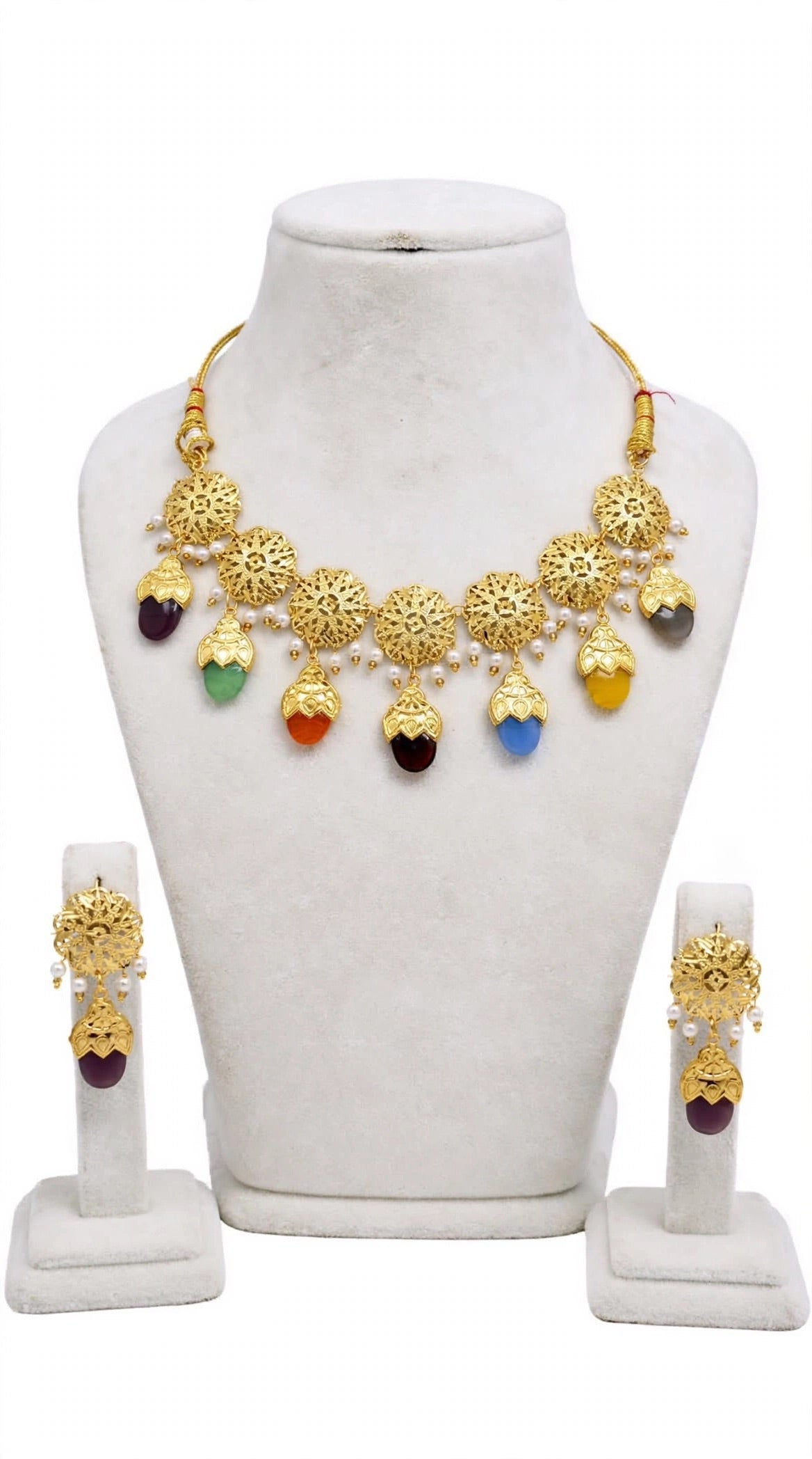 Multi colour Dakhi Set Punjabi Traditional Jewellery in Gold Plating - Code N1