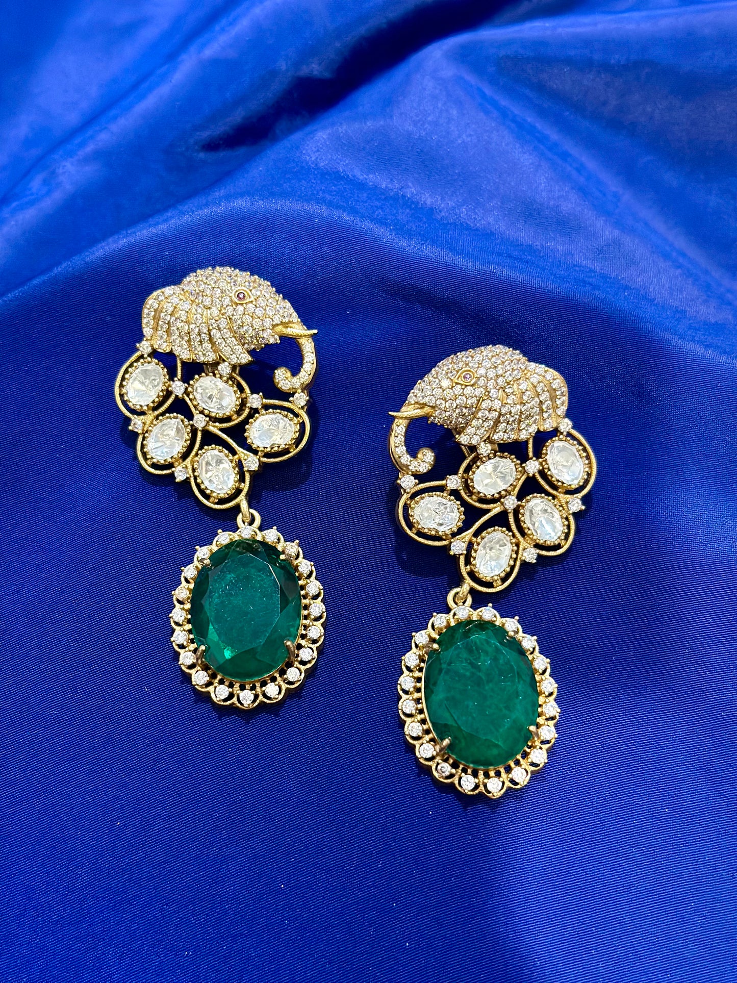 Mossonite+Doublet earrings ( Premium Range ) Colour: Green, (Code: X7)