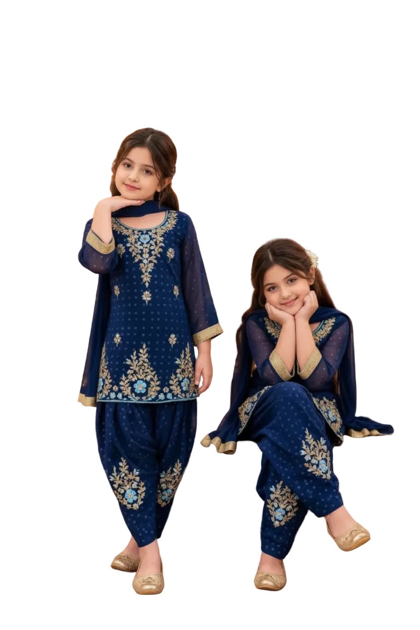 Premium Georgette suit on Gota Patti with handwork paired up with beautiful salwar and duppta in Blue colour