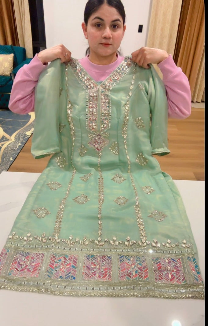 Gotta Patti on Glass Tissue Handwork suit ( Colour - Water Blue)- Code: 612