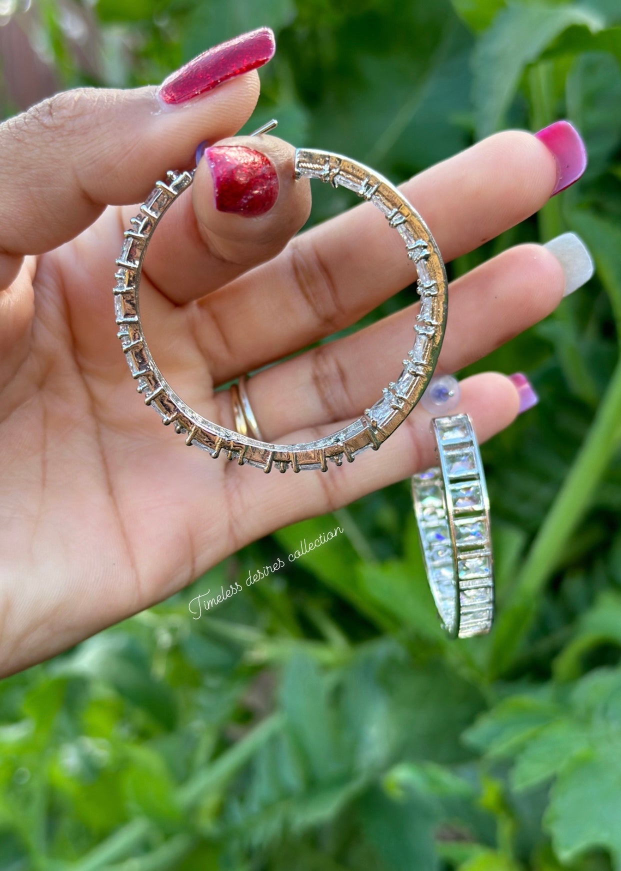Silver American diamond earrings ( Hoops ) Waliya