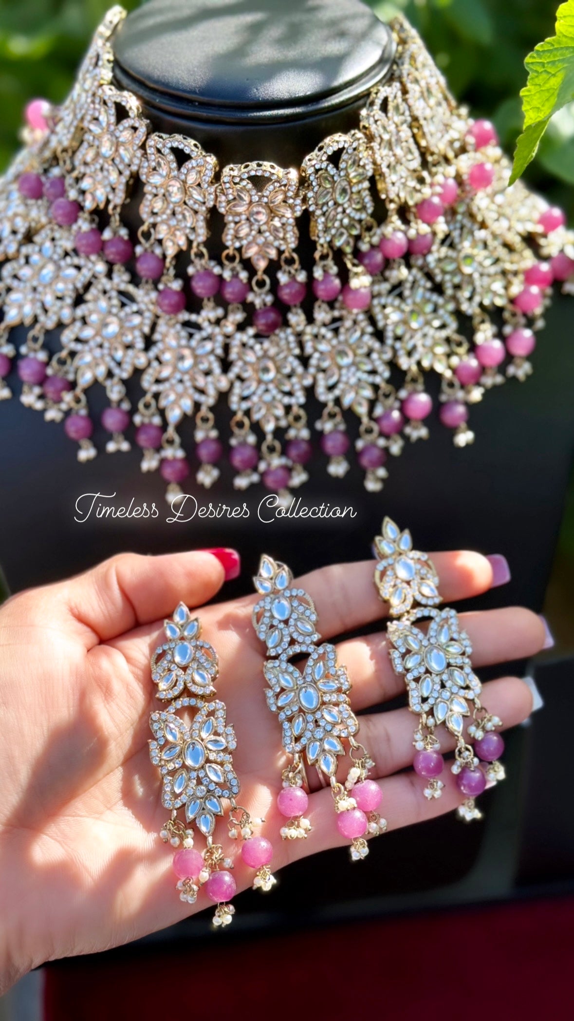 Purple double layer choker / necklace set in Kundan