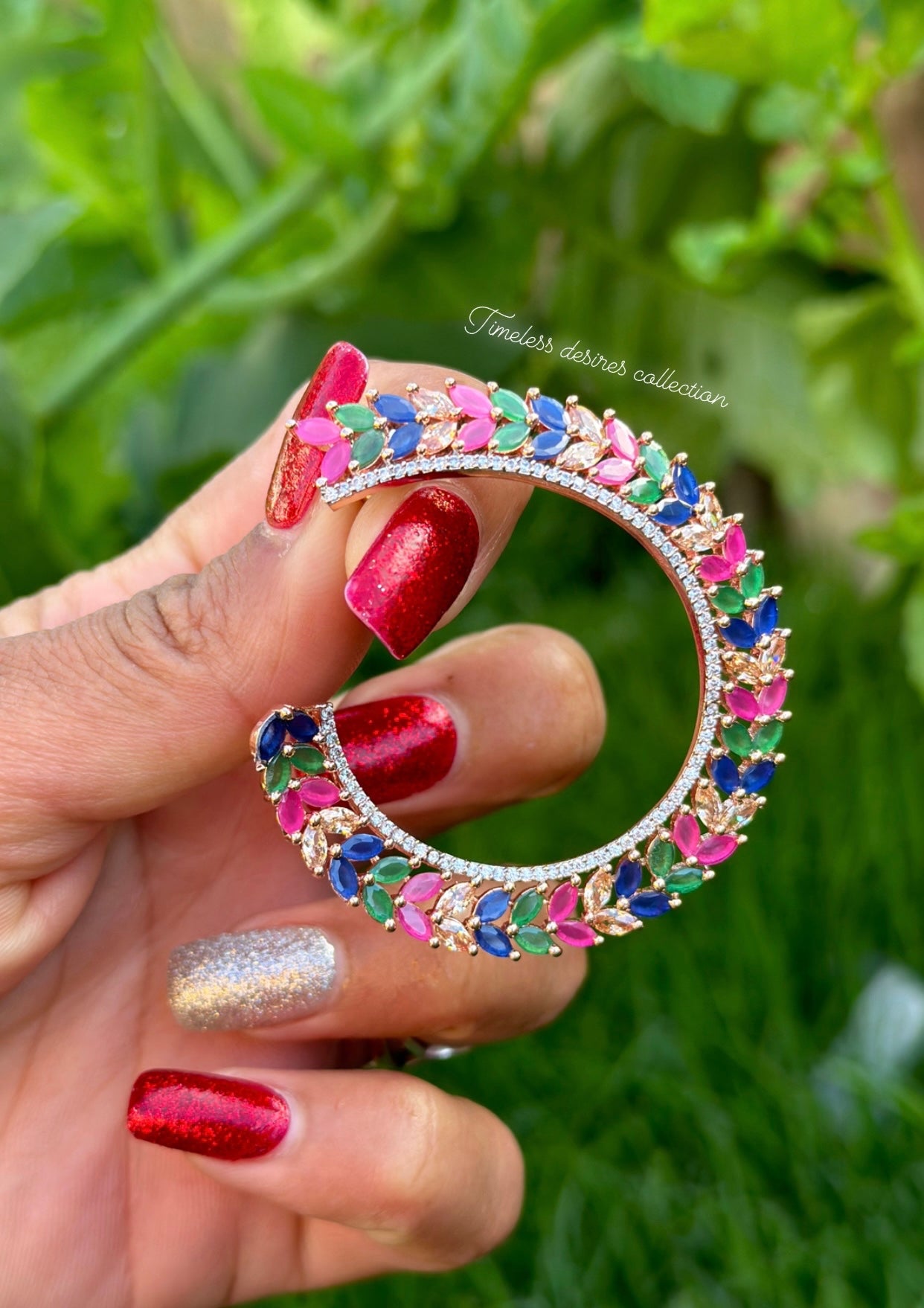 Multi colour American diamond earrings hoops ( waliya )