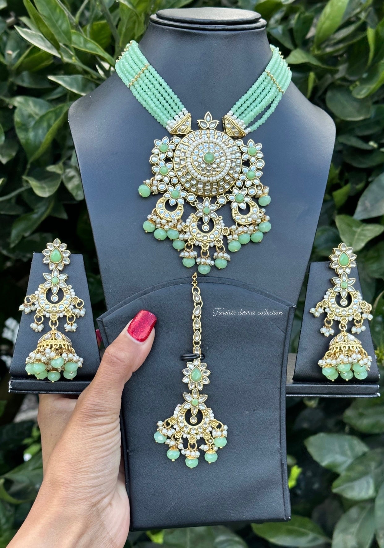 Mint colour choker / necklace set in Kundan ( statement PC )