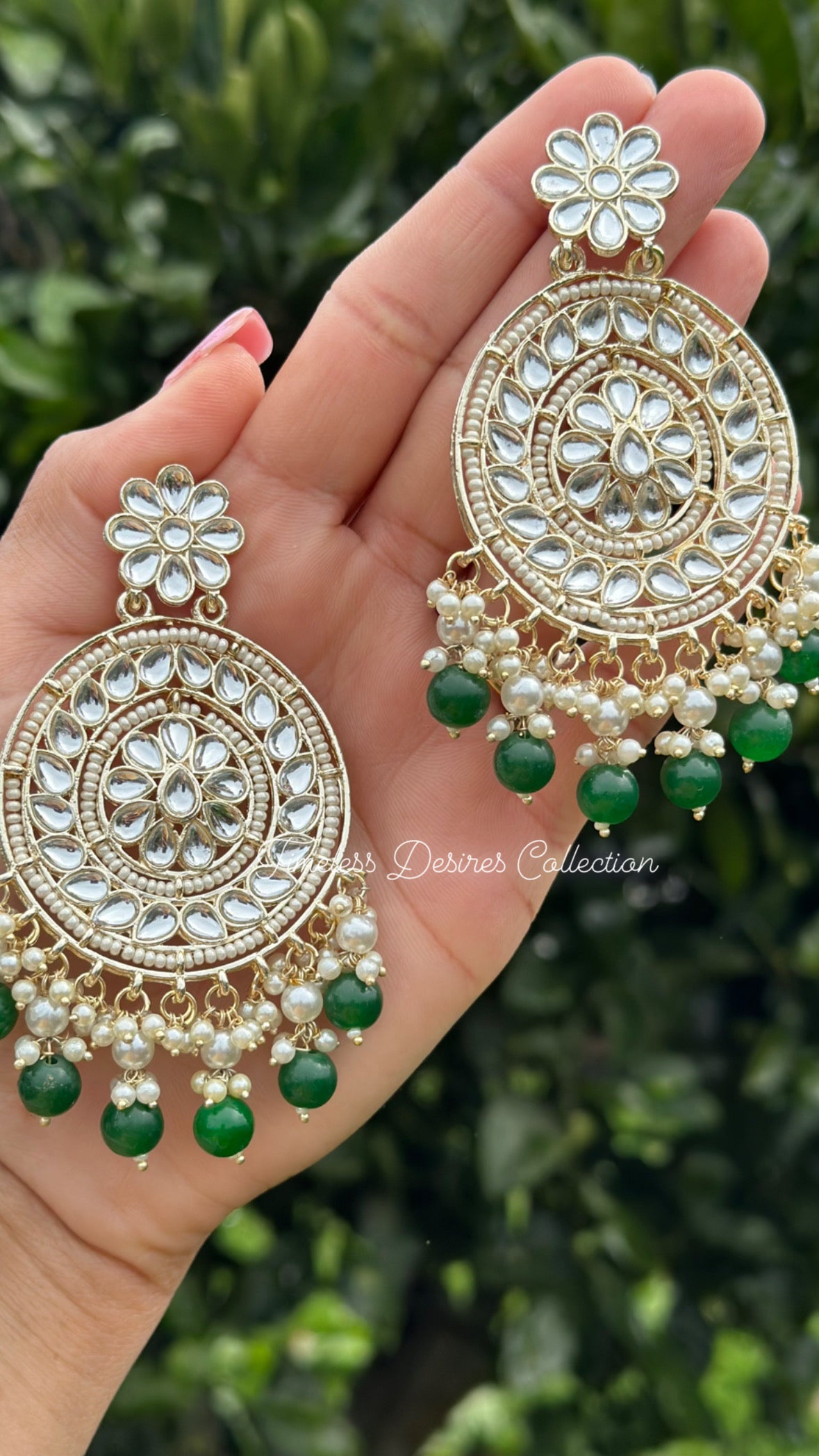 Green pearl loaded earrings