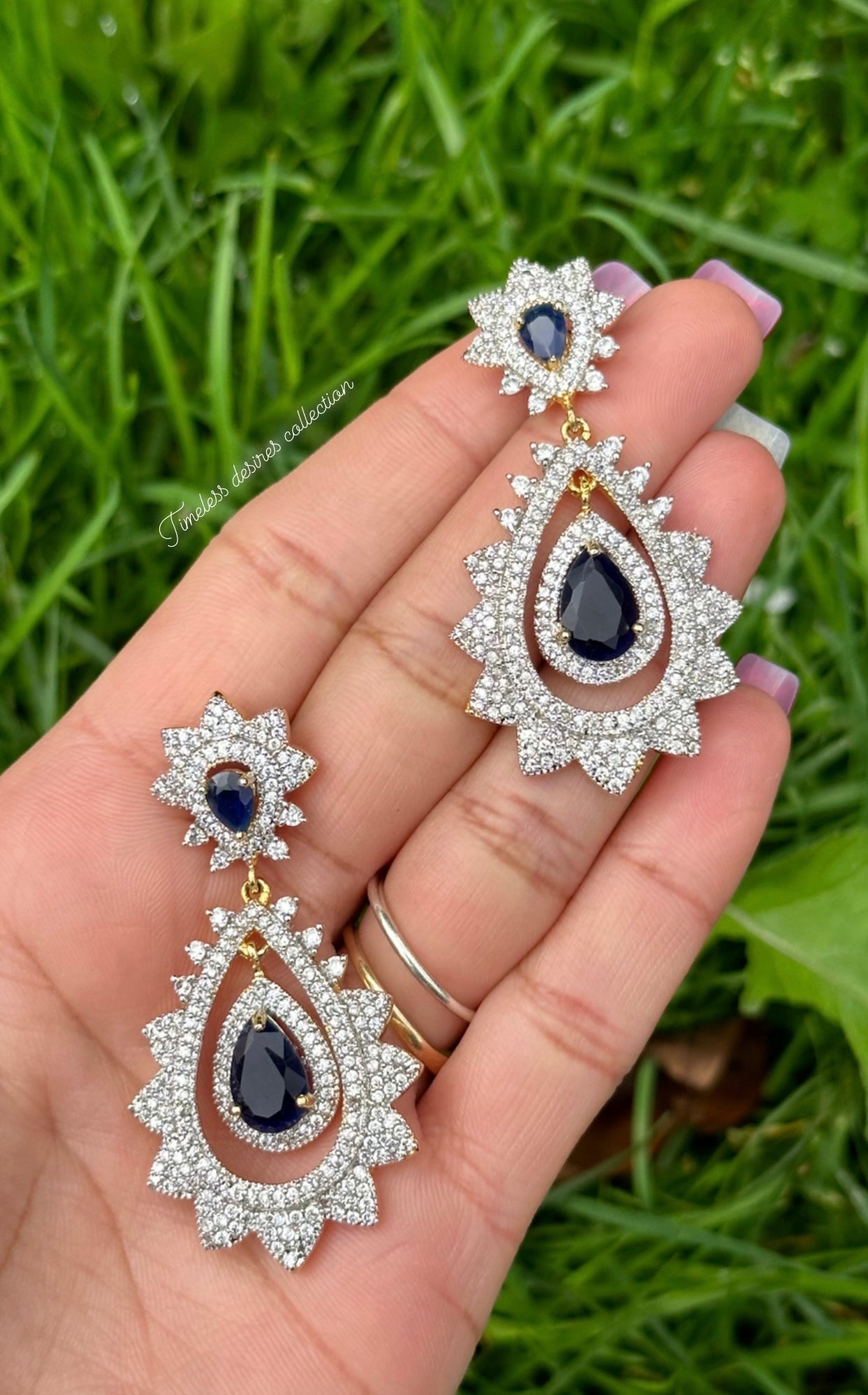 Blue American diamond earrings in golden