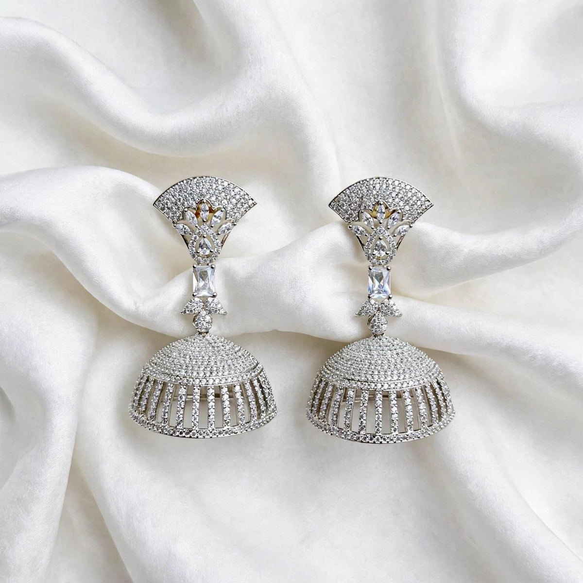 Silver American diamond earrings Jhumka style