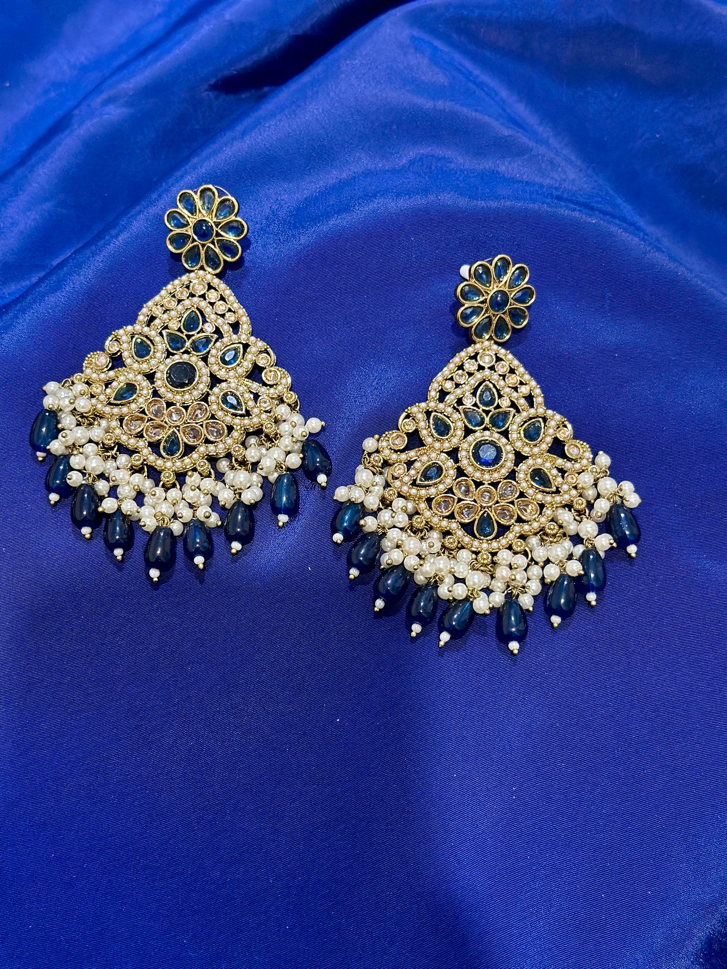 Polki earrings, Colour: Blue, (Code: X6)