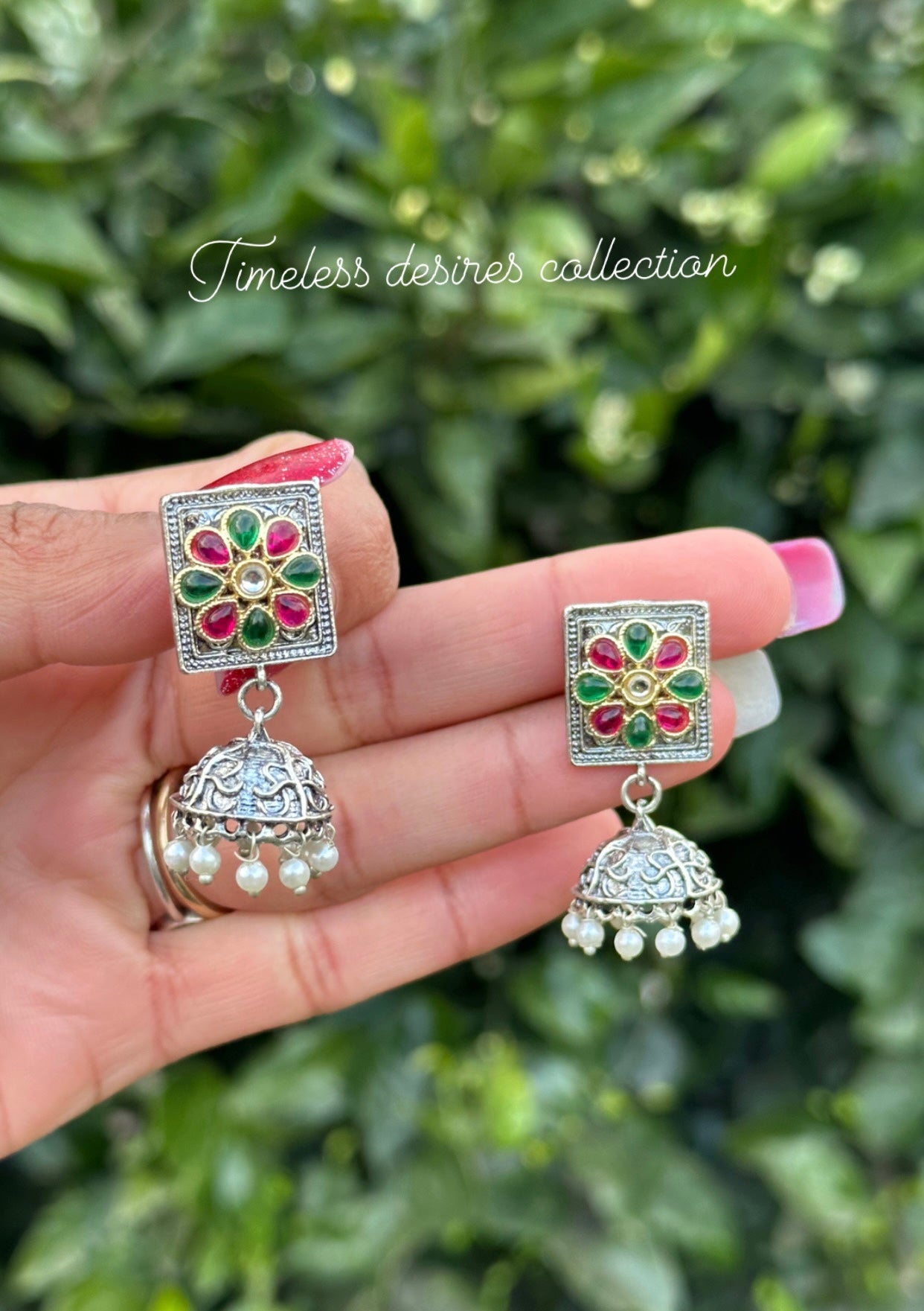German Silver Mini Oxidised look Jhumka earrings