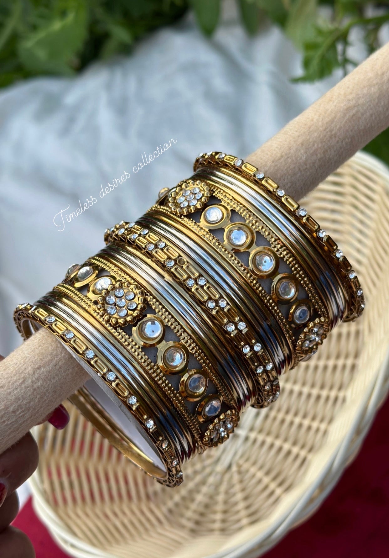 Silver and golden mixed bangles set