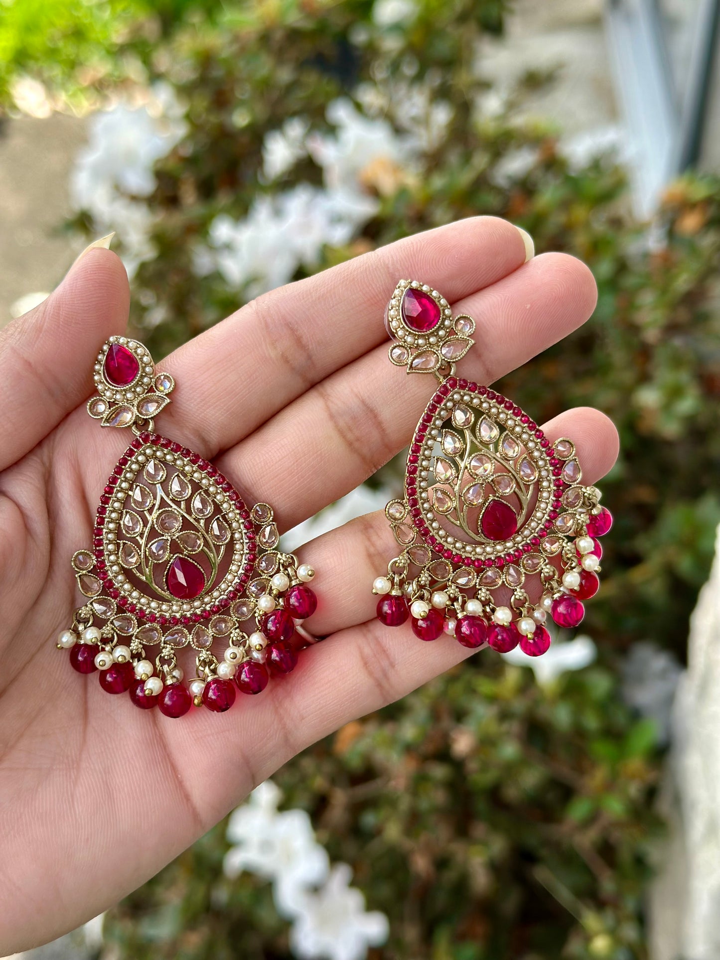 Hot dark pink earrings in Polki - J31