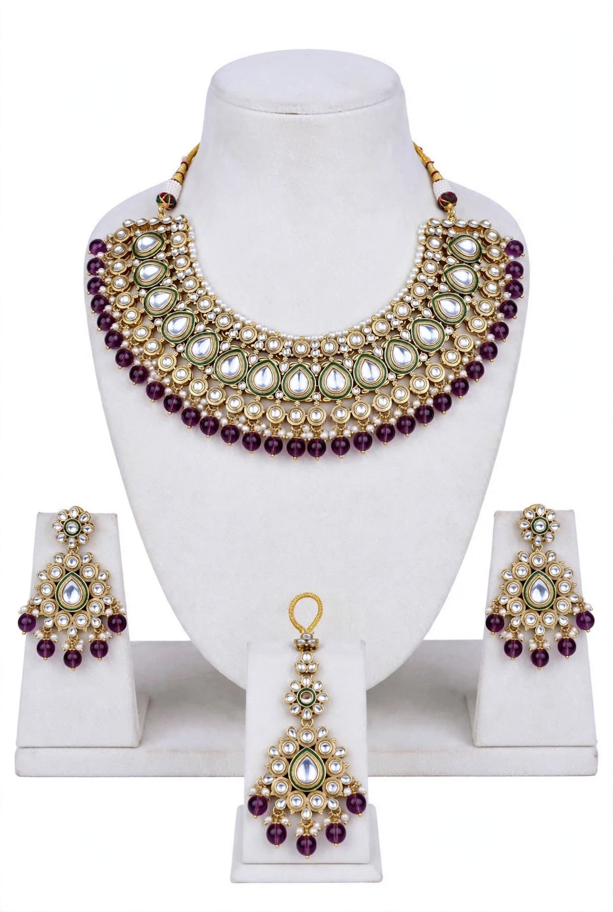 Wine or purple necklace / choker set in Kundan with antique polish ( high quality )- N44