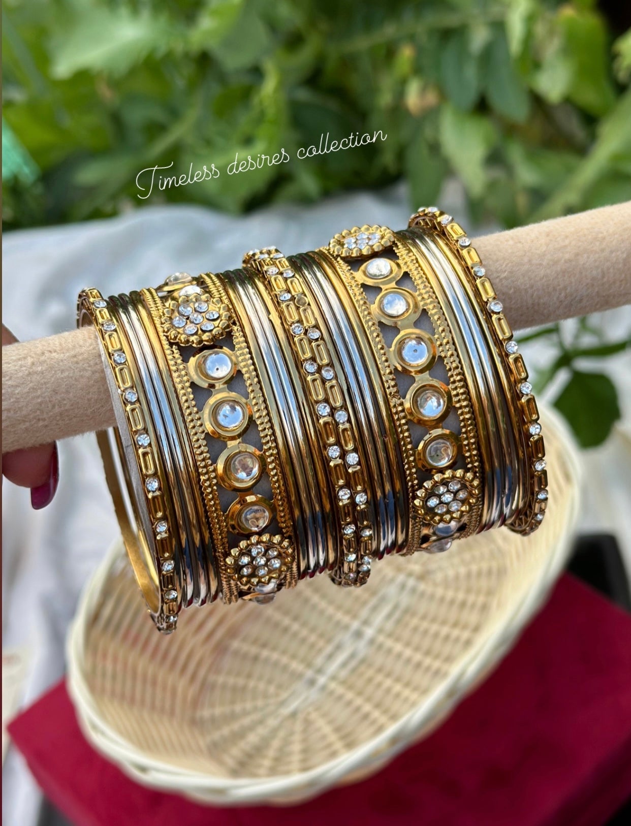 Silver and golden mixed bangles set