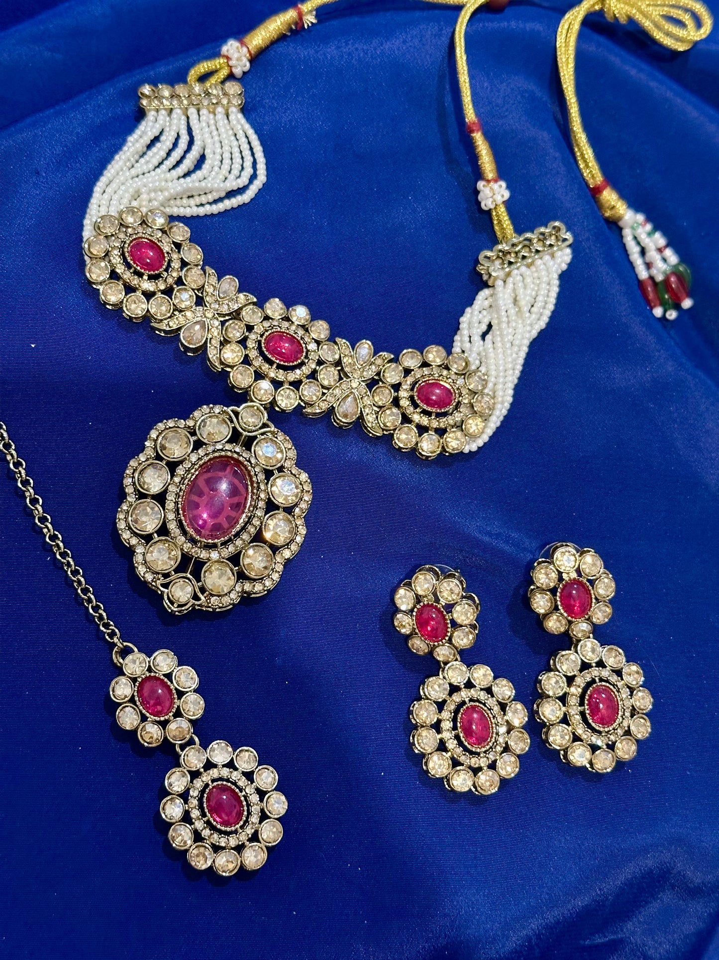 Stone Necklace set with earrings , Colour: Pink , (Code: X22)