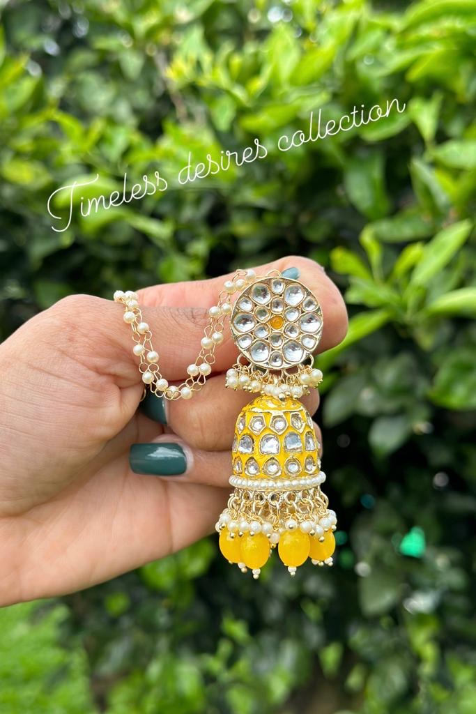 Yellow necklace set with earrings and tikka set