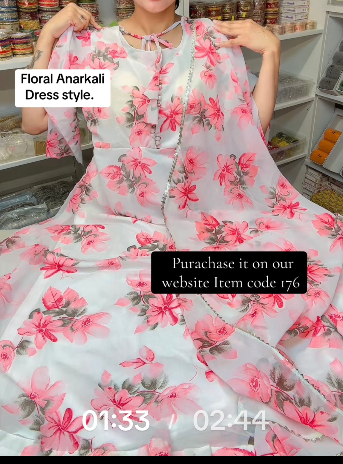 Item Code 176 - ( colour peachy orange) 2 PC Floral Anarkali with duppta - Size 40-42 means L -XL