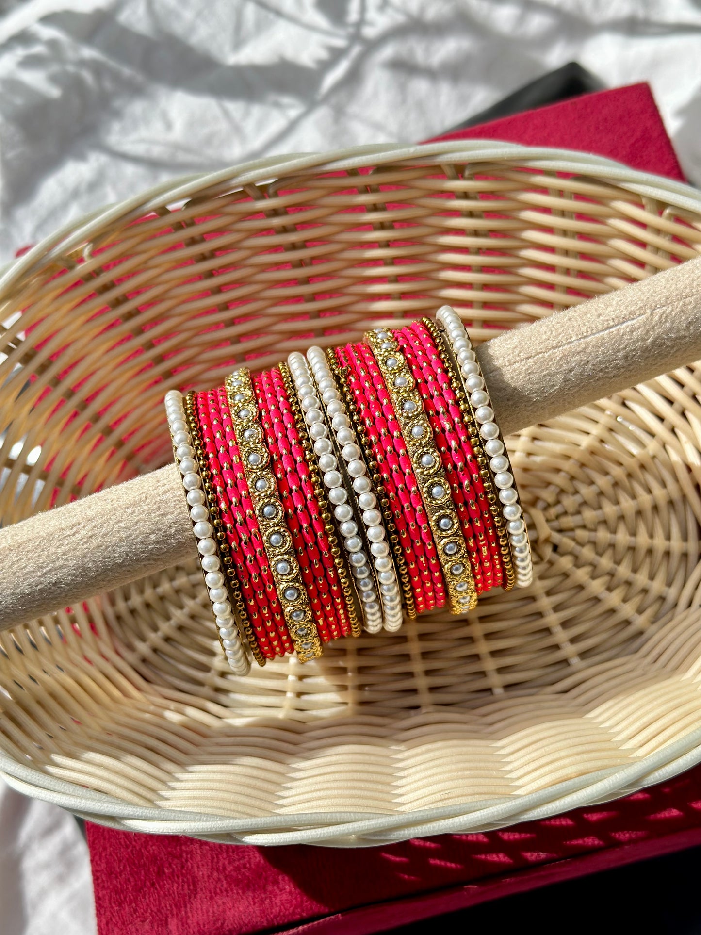 Carrot Red Pearl loaded bangles set ( both hands )