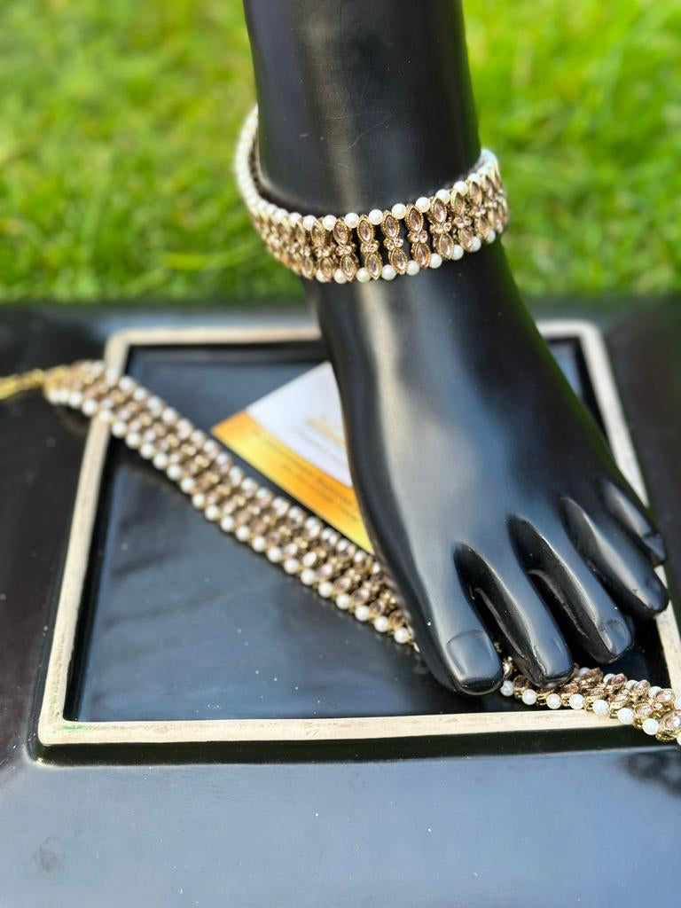 Golden Polki anklets (TD-16)
