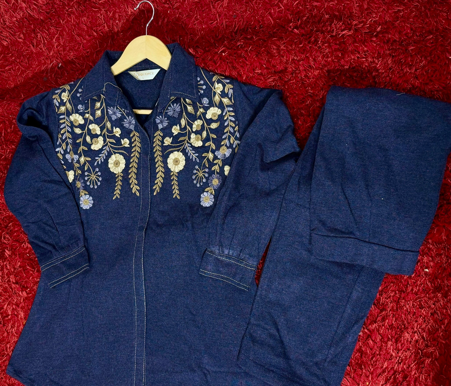Woolen co-ord set in denim blue- Code: 174