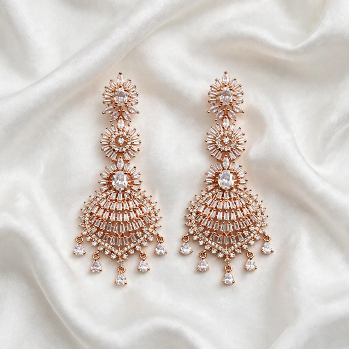 American diamond earrings in golden polish
