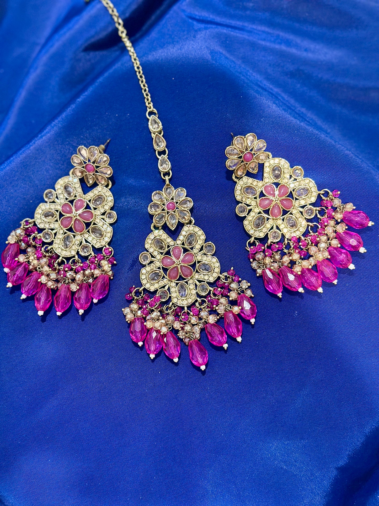 Polki earrings, Colour: Pink, (Code: X2)