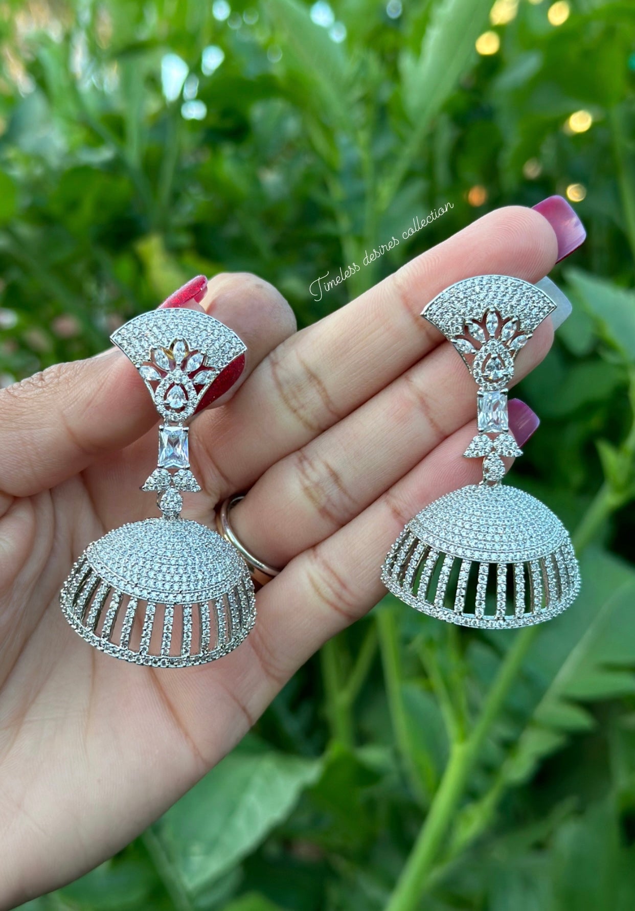 Silver American diamond earrings Jhumka style