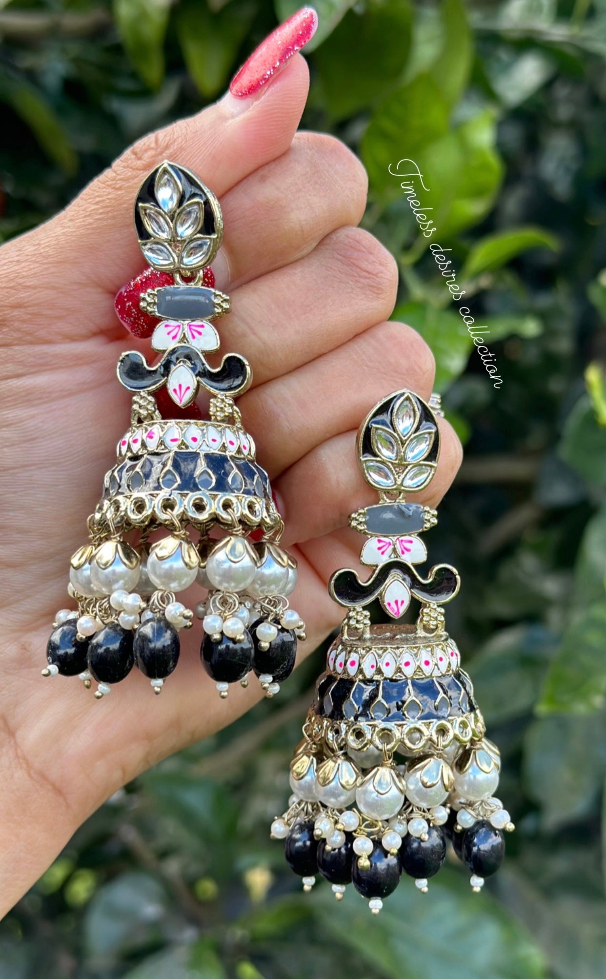 Black Jhumka earrings in meenakari