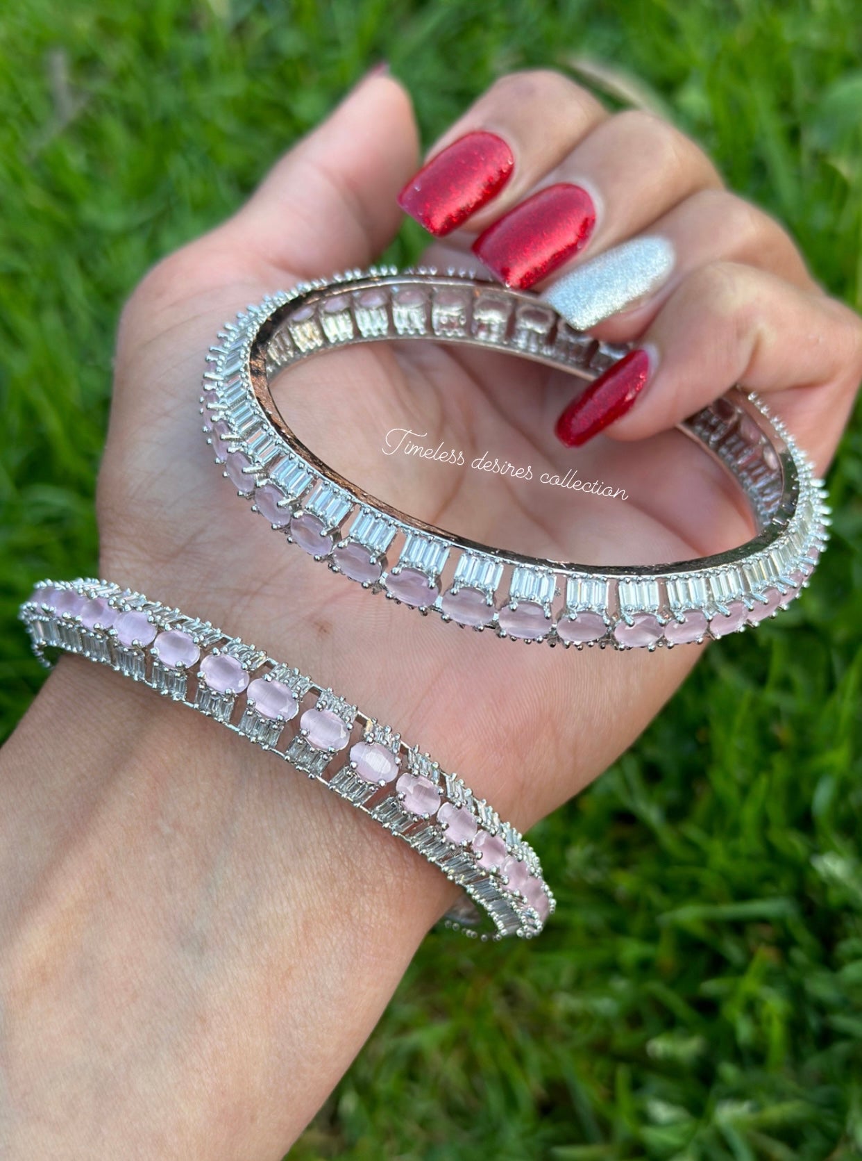 Baby pink American diamond kangan / bangles in silver