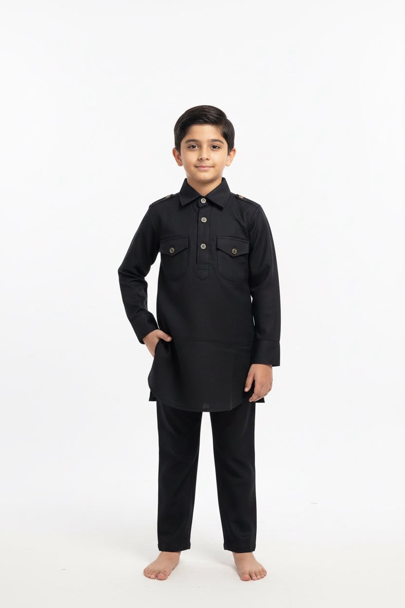 Kids kurta Pajama in colour: Black, Fabric: Soft cotton