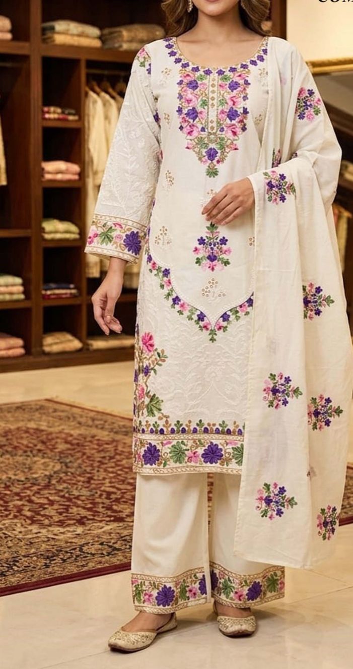 Taking pre orders ( 2-3 weeks timeframe ) on high demand of this Kashmiri suit and grab free earrings with it as gift