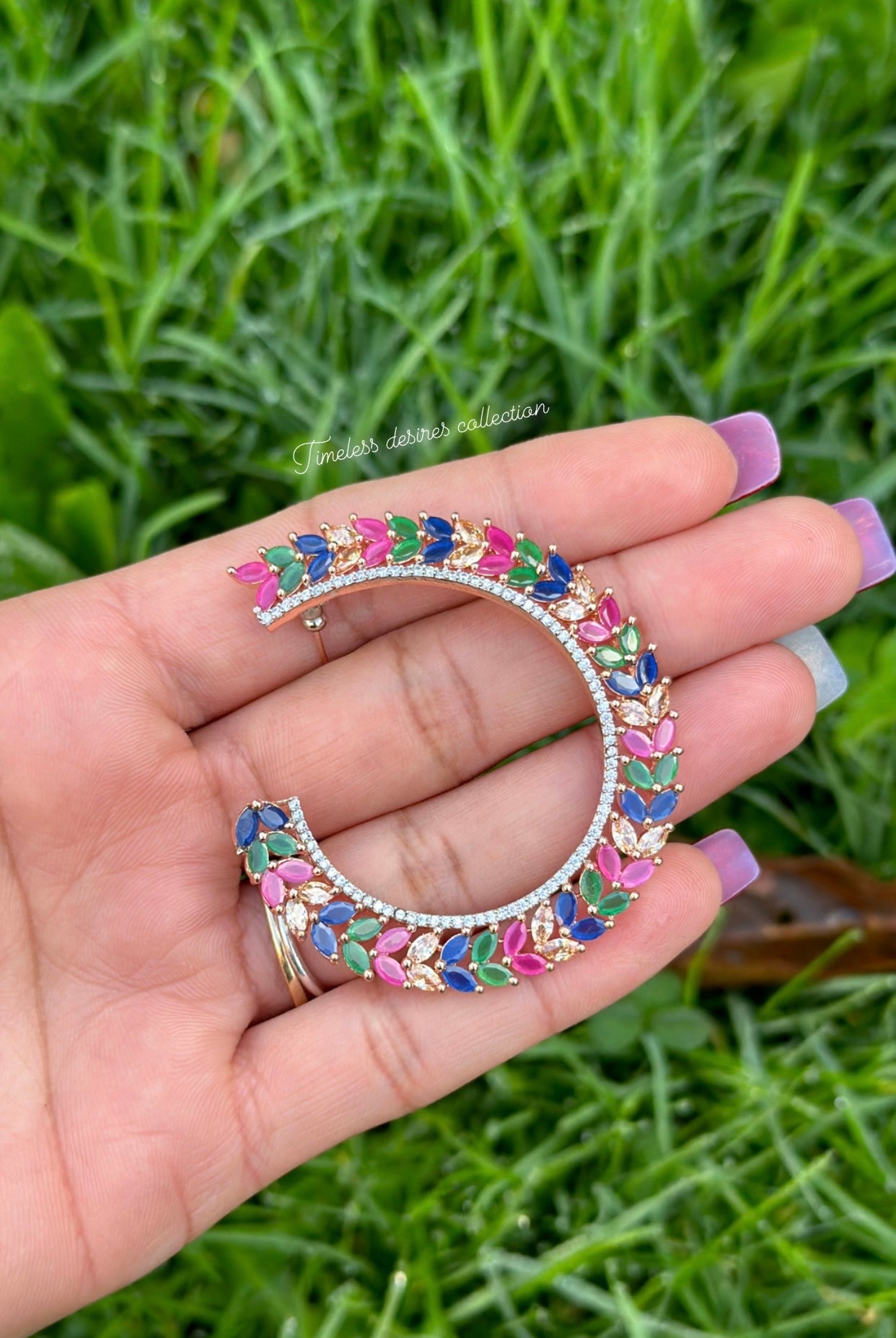Multi colour American diamond earrings hoops ( waliya )