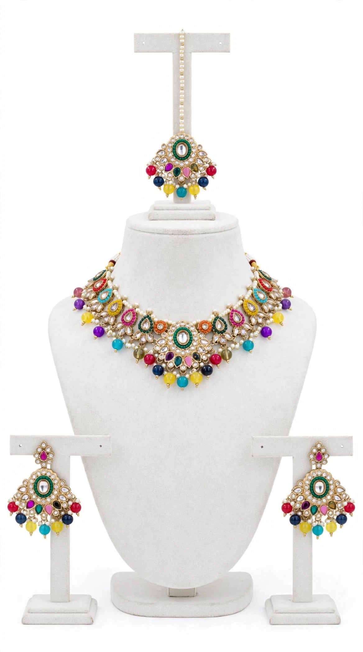 Multi colour choker / necklace set in reverse AD ( high quality polki )-n47