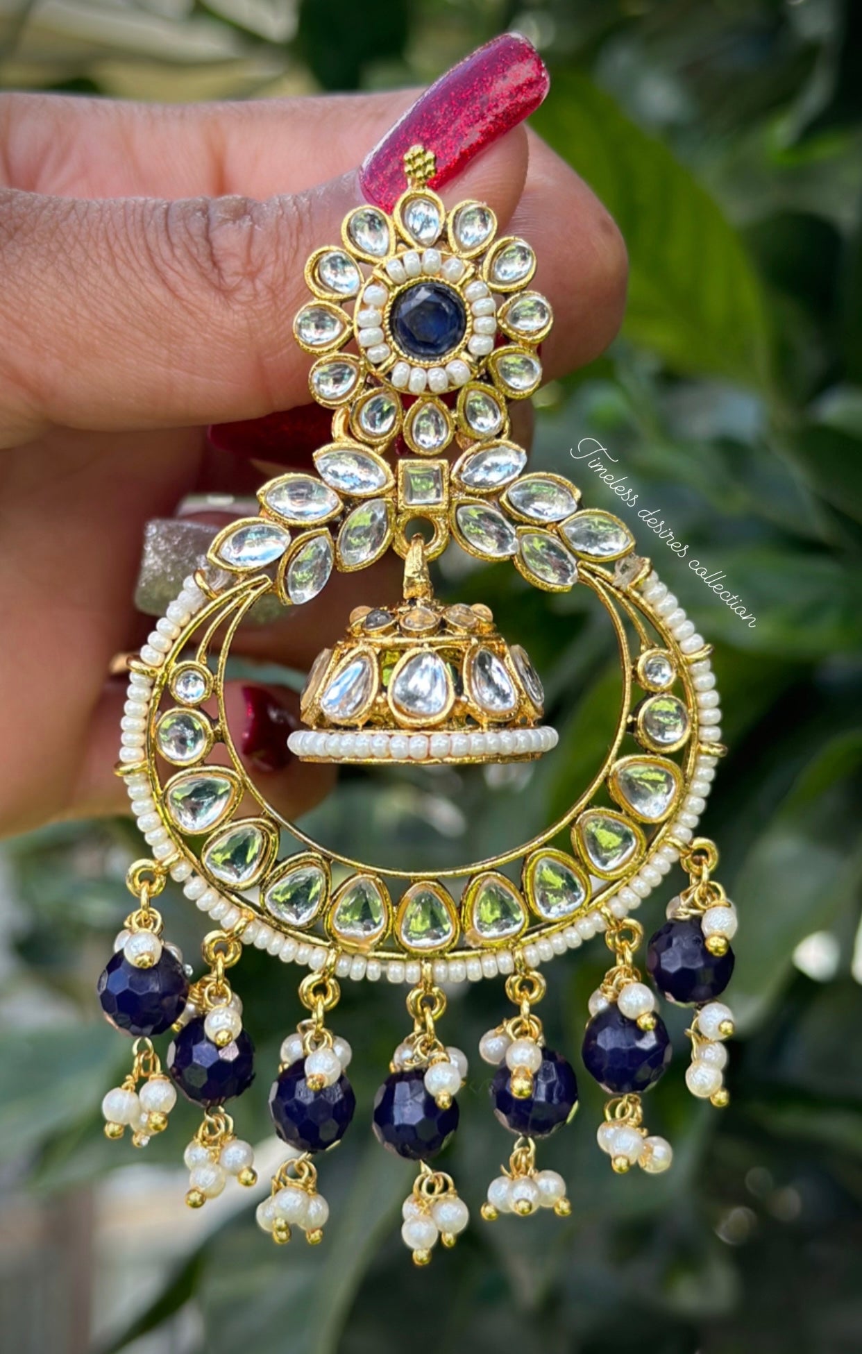 Blue colour jhumka drop wali style earrings in Kundan
