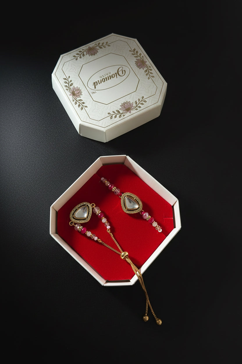 Couple Rakhi set in Kundan