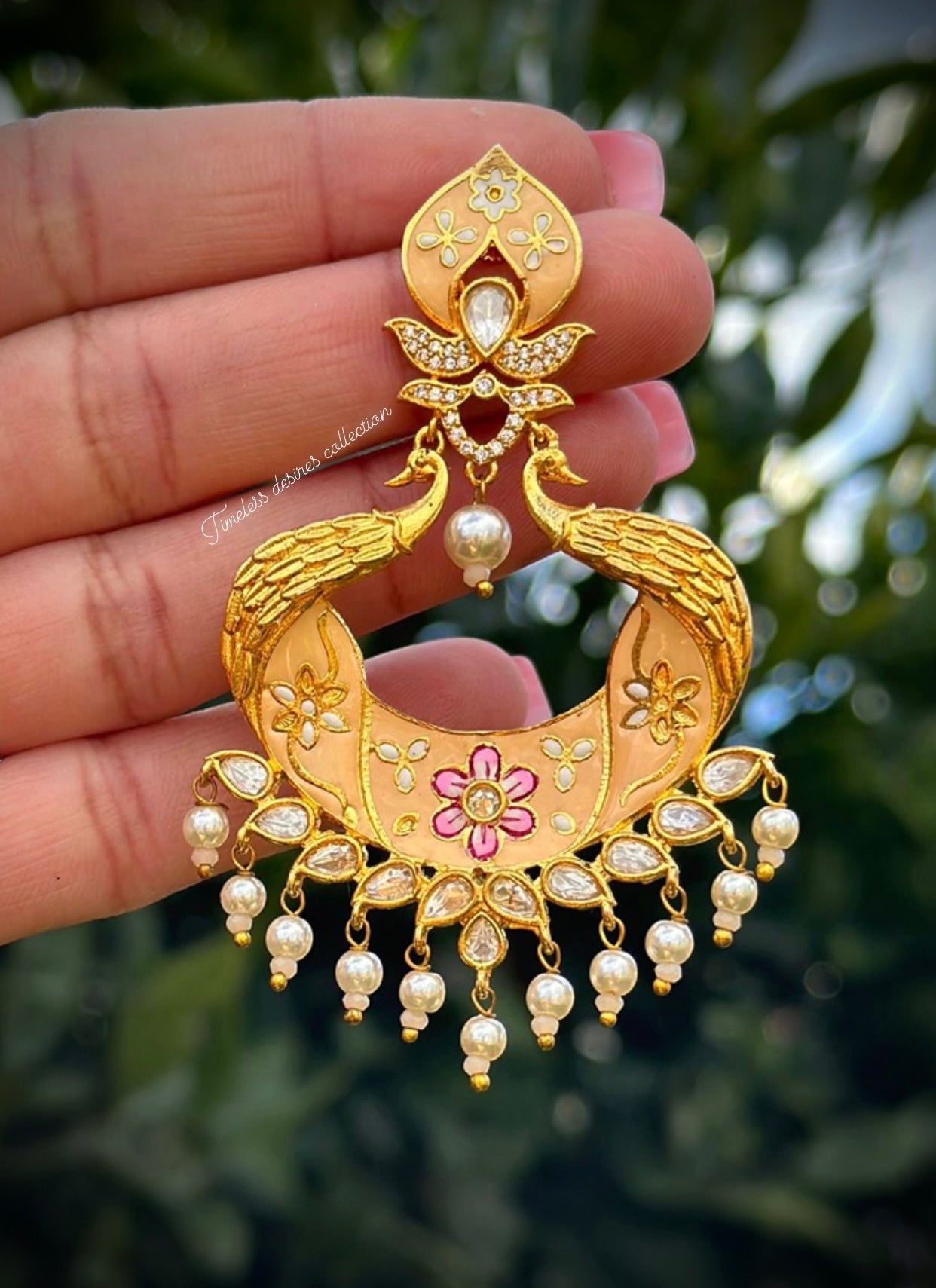 Gold plated Meenakari Earrings in reverse AD