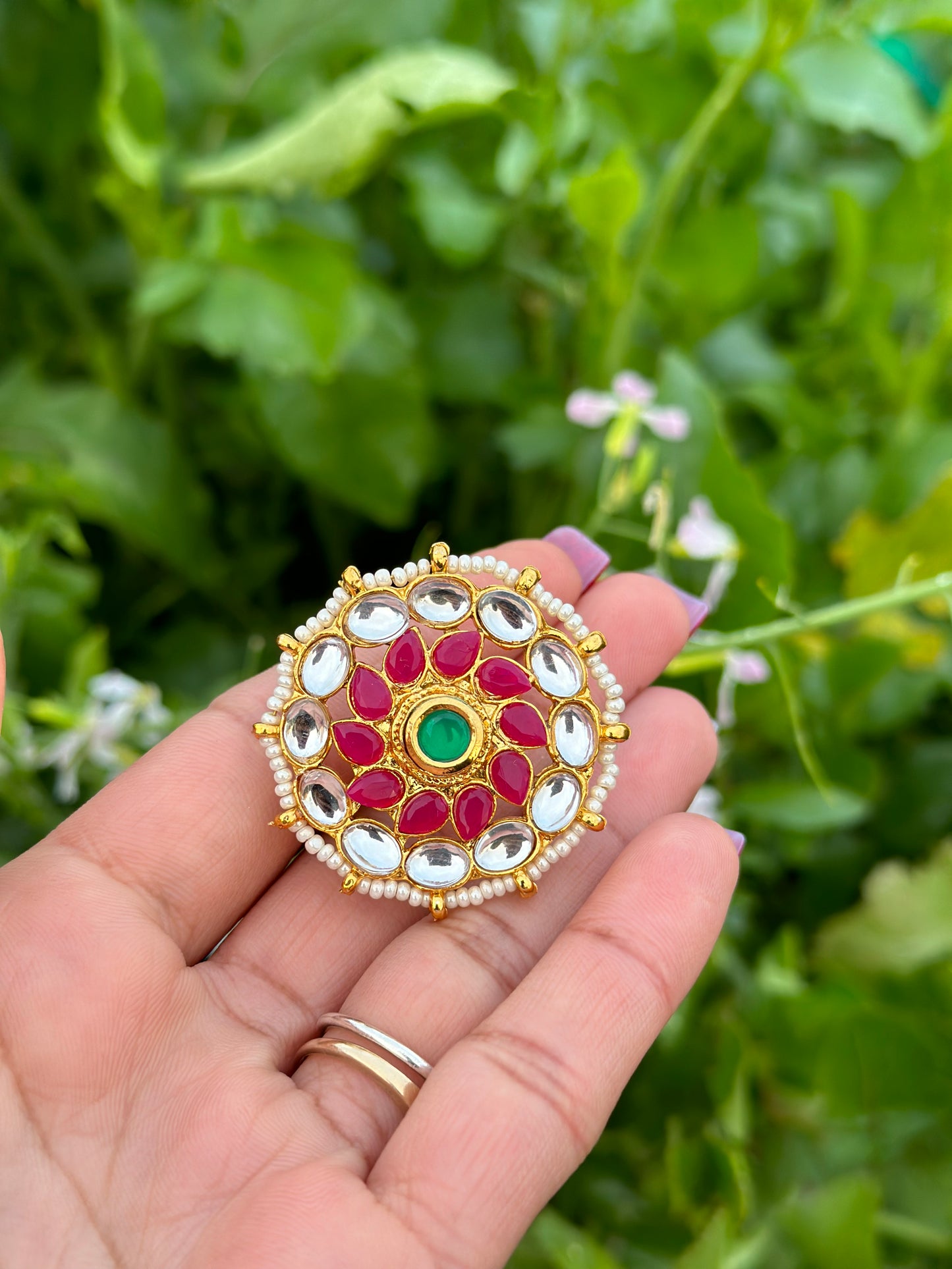 Multi coloured ring in Kundan ( adjustable )