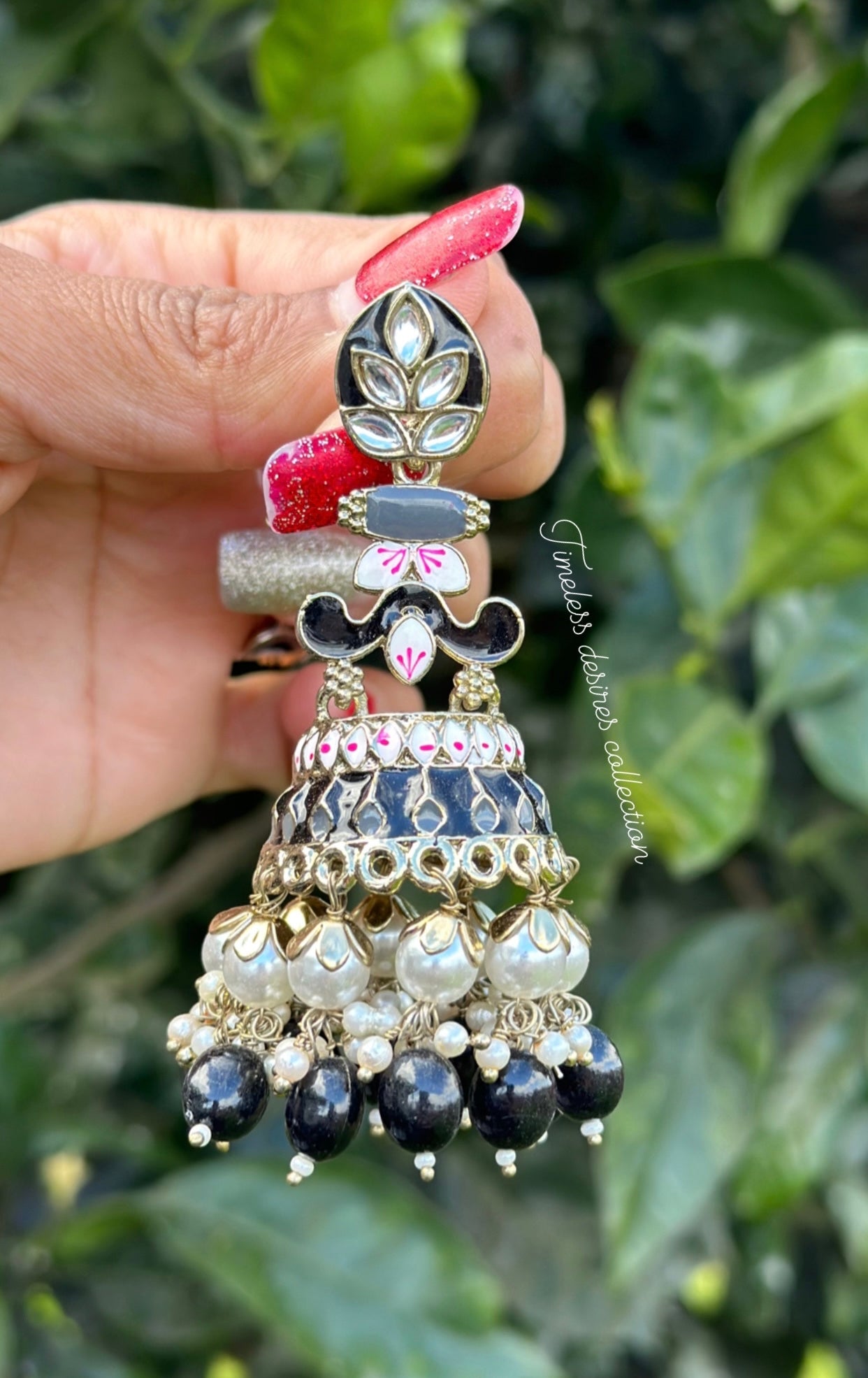 Black Jhumka earrings in meenakari