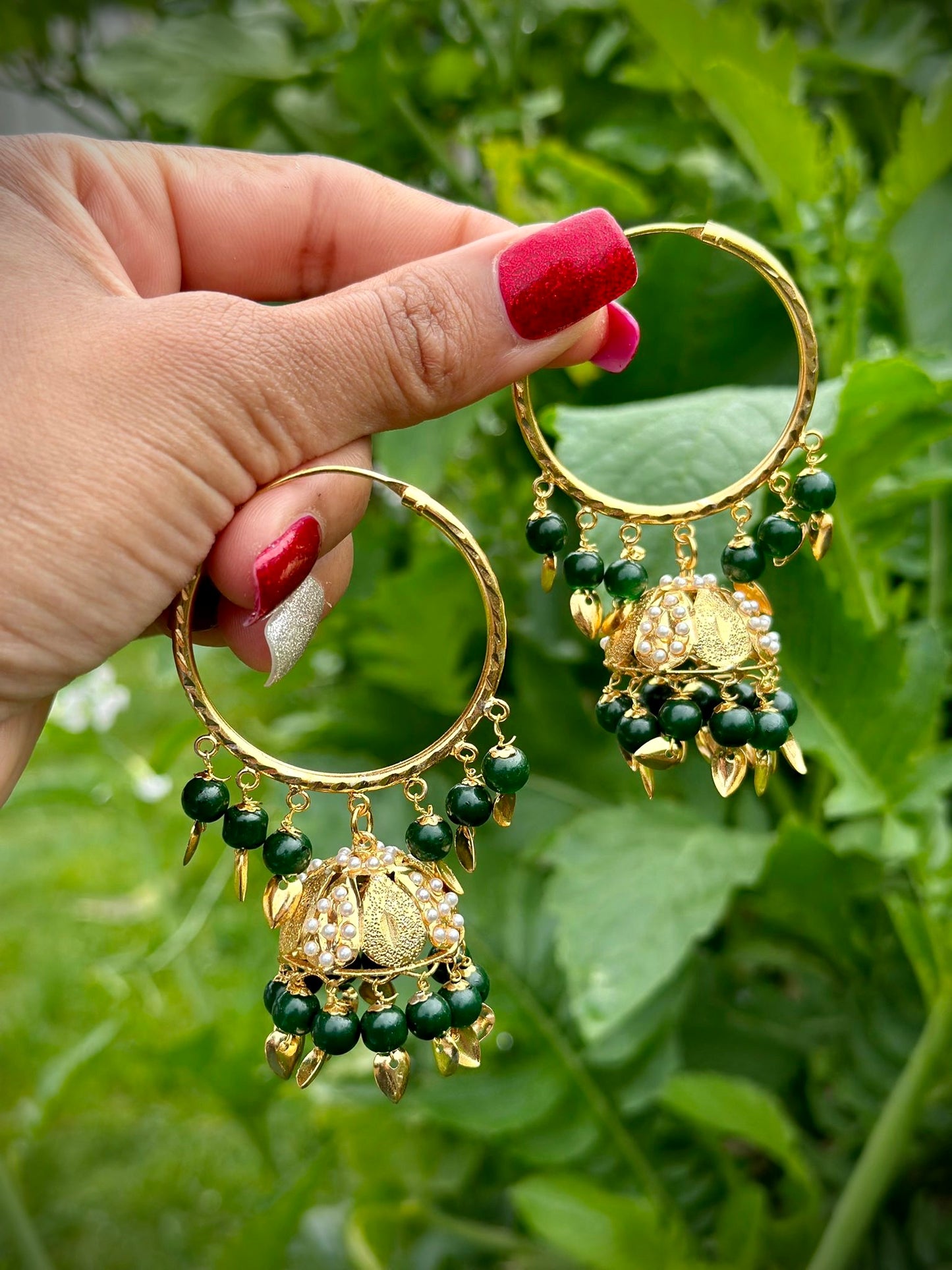 Green Waliya earrings in pipal Patti