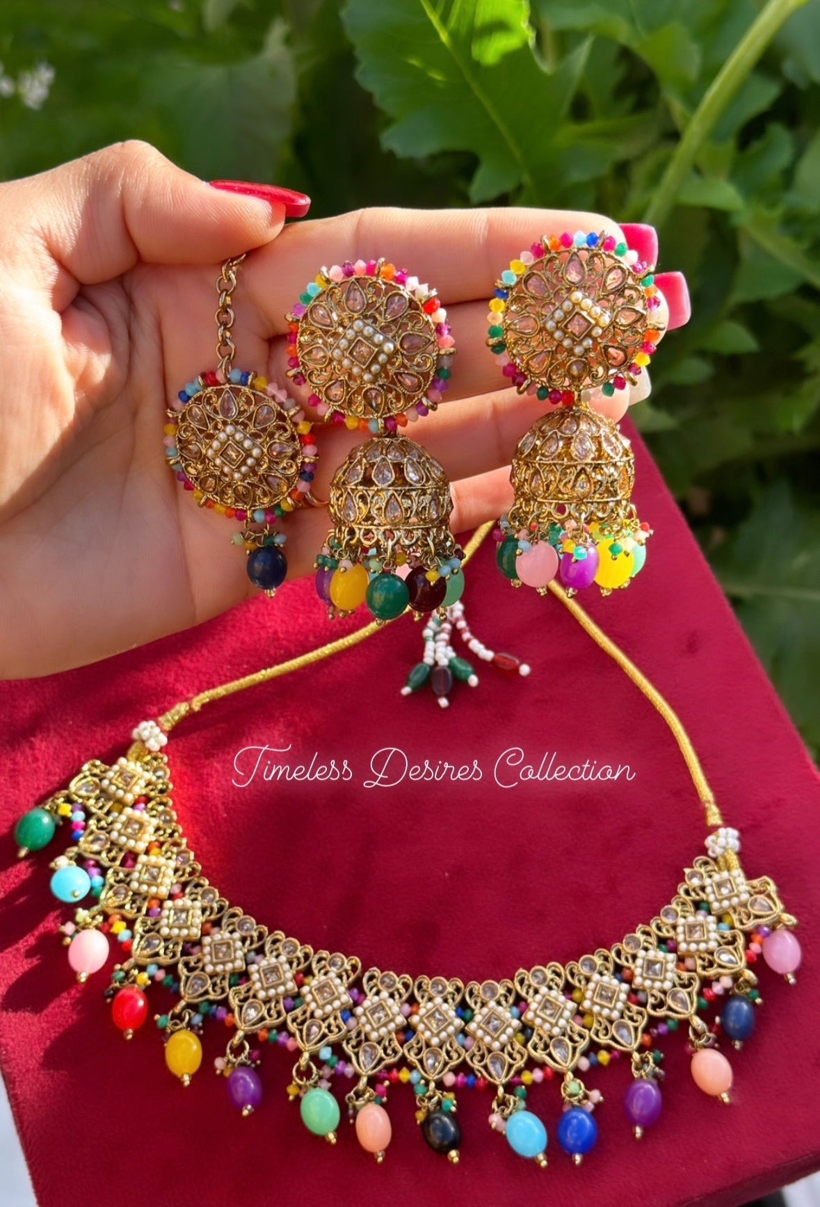 Multi colour Choker / necklace set in polki