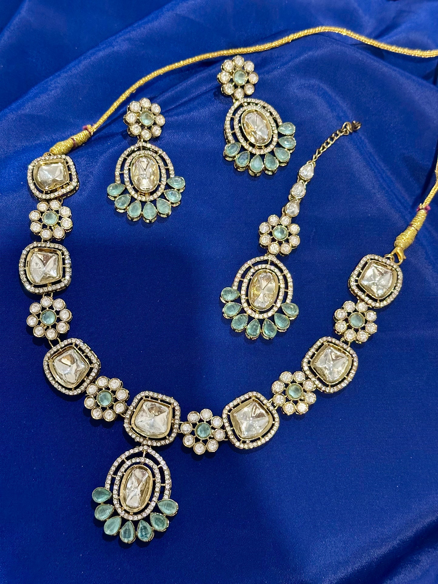 Necklace set with earrings (Premium Quality), Colour: Mint, (Code: X15)
