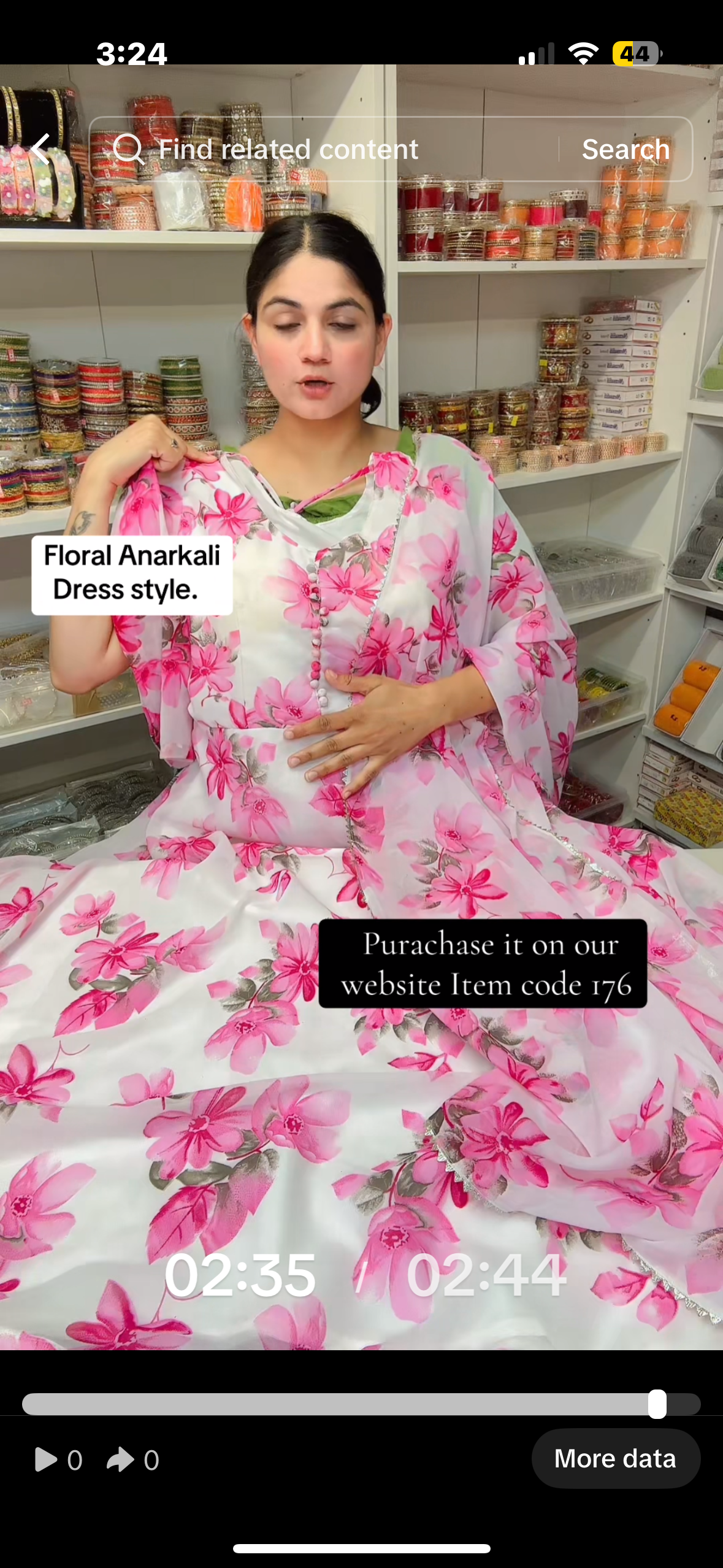 Item Code 176 - ( colour Pink ) 2 PC Floral Anarkali with duppta - Size 40-42 means L -XL