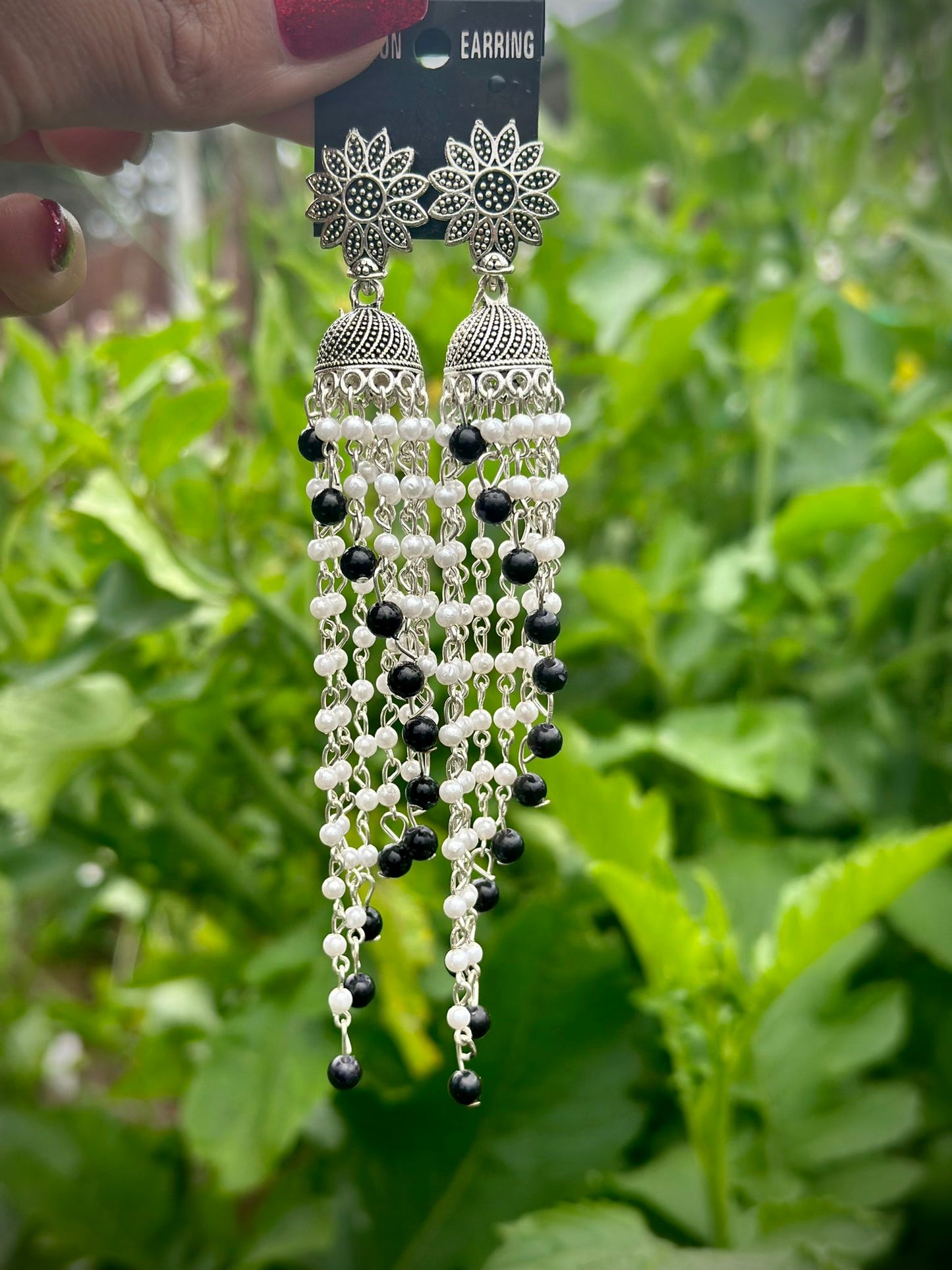 Oxidised pearl drop earrings