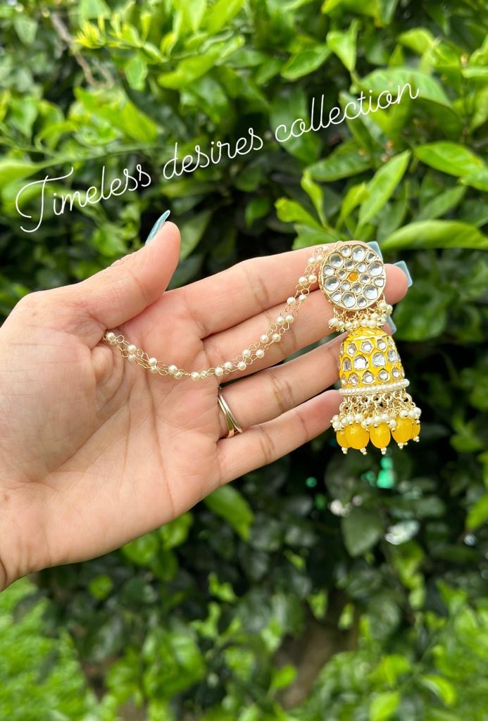 Yellow necklace set with earrings and tikka set