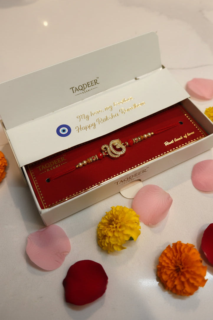 Ik Omkar rakhi box in American diamond
